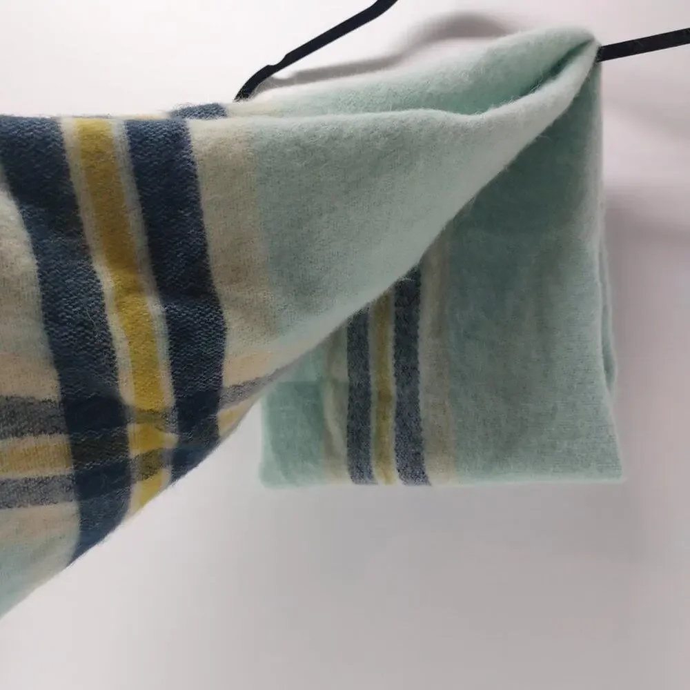 Steve Madden Fuzzy Scarf with Tassels Blue Navy Blue Aqua Yellow - Picture 7 of 10
